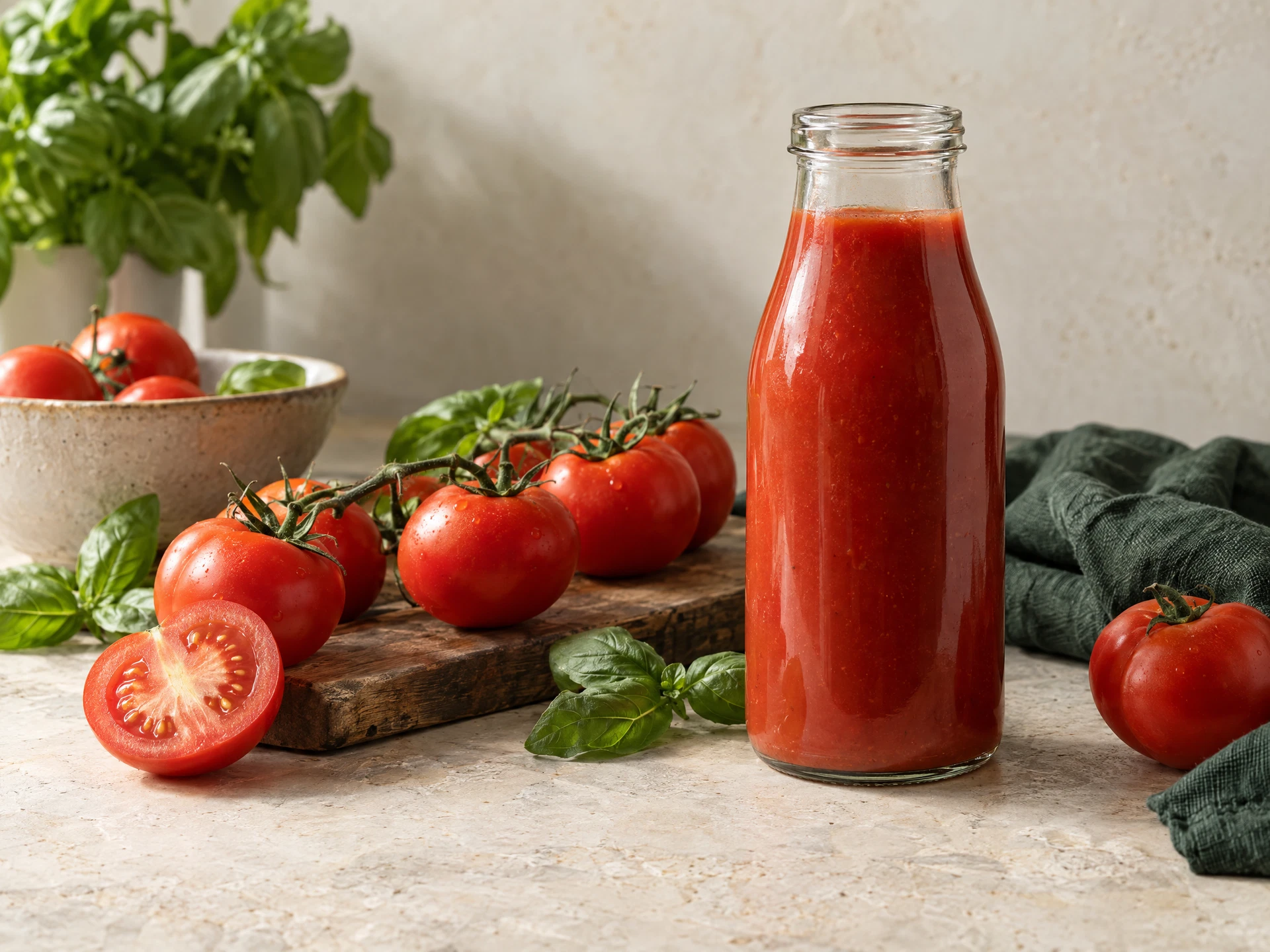 Passata de tomate e tomates maduros